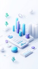 Poster - Business report analysis, person reviewing charts and graphs, 3D illustration