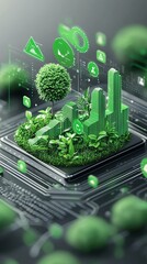 Poster - environmental impact analysis, green graphs and icons, 3d illustration