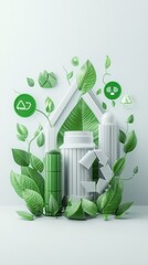 Poster - Environmental impact analysis, green graphs and icons, 3D illustration