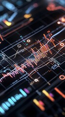 Poster - Annual financial analysis, glowing data points on line charts, 3D illustration