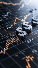 Poster - revenue analysis, ascending line charts with dollar signs, 3d illustration