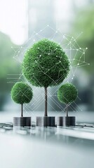Poster - business growth analysis, digital trees and growth charts, 3d illustration