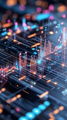 Poster - Technology adoption analysis, digital icons and trend lines, 3D illustration