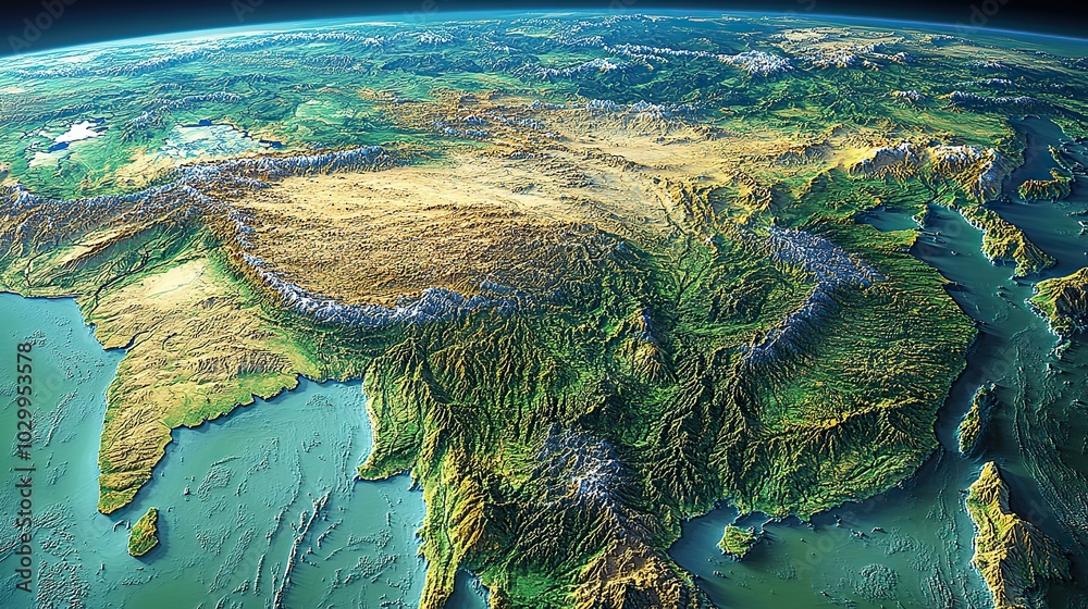 A physical map of East Asia, including China, offers high-resolution ...