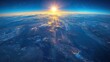 © Lina - A physical map of planet Earth, focusing on the USA and North America, provides a satellite view with the sun shining on the horizon.