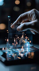 Poster - Market analysis, business person examining holographic charts, 3D illustration