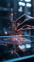 Poster - Market analysis, business person examining holographic charts, 3D illustration