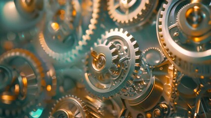 Poster - A close-up view of intricate mechanical gears turning seamlessly in a digital environment, Mechanical gears turning in harmony with digital elements