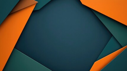 Poster - Geometric banner template featuring angular orange and green shapes on a deep blue background, perfect for digital designs.