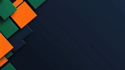 Poster - Geometric banner with orange and green blocks, floating over a dark blue background in a modern, minimalistic design.