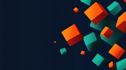 Poster - Geometric banner with orange and green blocks, floating over a dark blue background in a modern, minimalistic design.