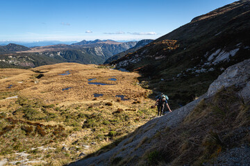 Woman hiking in New Zealand off the beaten track