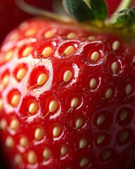 Wall Mural - Close-up of a red strawberry with visible seeds.