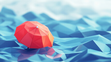 Poster - A breakdown in the global online banking system, represented by a low-poly 3D umbrella, symbolizes a potential financial collapse and investment risks.