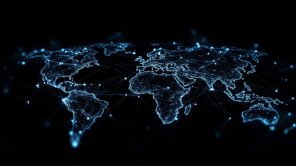 Poster - The world is connected through technology.  Businesses in Asia, Japan, China, and India use mobile devices and cloud computing to share data and information securely.low poly wireframe.