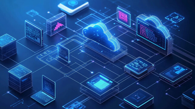 The world is connected through technology.  Businesses in Asia, Japan, China, and India use mobile devices and cloud computing to share data and information securely.low poly wireframe.