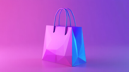 Wall Mural - A 3D design of a shopping bag with a simple, low-polygon style. It's perfect for online shopping, e-commerce, and smartphone marketplaces.low poly wireframe.