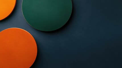 Poster - Minimalistic banner featuring sharp orange and green geometric shapes on a dark blue abstract background, for a modern, sleek design.