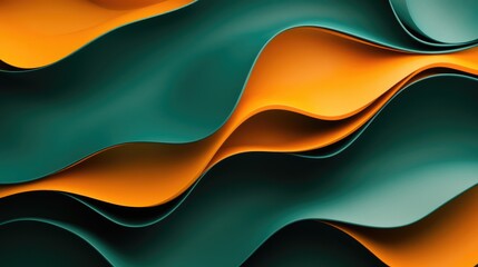 Poster - Modern abstract design with green and orange overlapping shapes on a dark blue canvas, creating a professional wide banner.