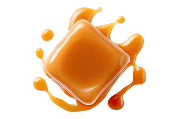 Salted caramel cube isolated on transparent background, top view.