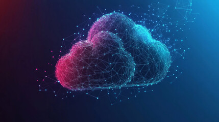 Poster - Cloud computing offers online storage, represented by a modern, futuristic design. This illustration highlights the global exchange of data and information using technology.low poly wireframe.
