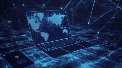 Poster - a laptop and mobile phone connected to a fast 4g internet network. the illustration shows a modern, 