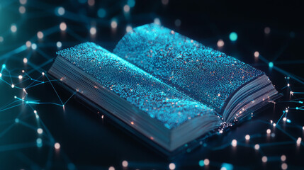 Poster - Reading e-books on your phone feels like stepping into a virtual world.images are so realistic,it's like your imagination is coming to life. Big data and code power this experience.low poly wireframe.
