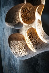 Canvas Print - Close-up of a wooden sculpture with a textured surface and a series of carved out holes.