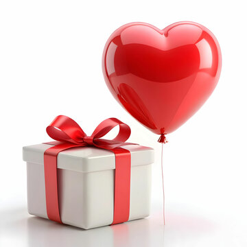 romantic 3d gift with balloon against a white background