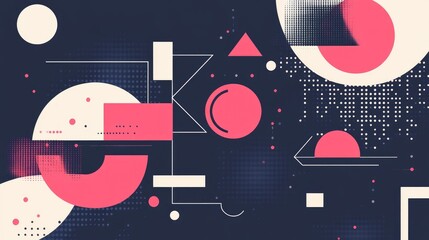 Poster - Wide modern banner with overlapping geometric shapes and a gradient dark blue background for a dynamic visual.