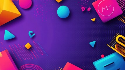 Poster - Wide modern banner with overlapping geometric shapes and a gradient dark blue background for a dynamic visual.