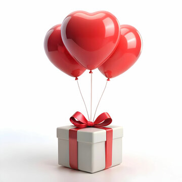 romantic 3d gift with balloon against a white background
