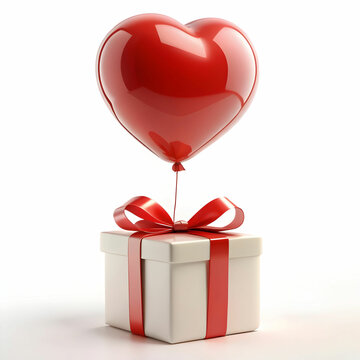 romantic 3d gift with balloon against a white background