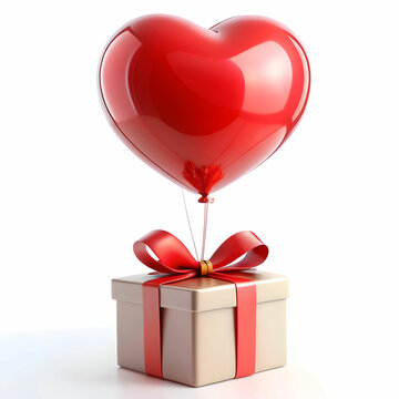 romantic 3d gift with balloon against a white background