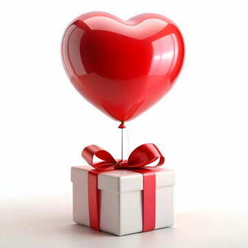 romantic 3d gift with balloon against a white background