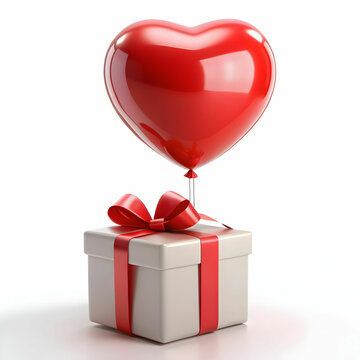 romantic 3d gift with balloon against a white background