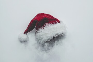 Sticker - Red and White Santa Hat with Pom Pom on White Background