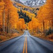 © Digi A - A scenic autumn road surrounded by vibrant golden trees and majestic mountains, creating a perfect nature getaway.