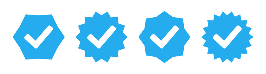 Leinwandbilder - Verified symbol set with tick mark in zig zag circle in blue color vector illustration. Checkmark sign. Verified symbol. Approval done element collection. Verified badge icon.