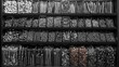 © Enrique - A meticulously organized shelf of various metallic fasteners in a hardware store showcasing bolts, screws, nuts, and washers