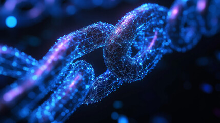 Poster - 3D design showing a blockchain network, emphasizing its secure and connected nature.This design represents the use of blockchain technology in business,finance, and online commerce.low poly wireframe.