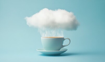 White cloud above ceramic cup of hot drink