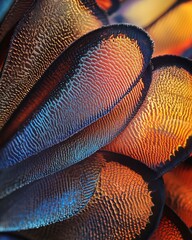 Poster - Close-up view of colorful bird feathers with intricate textures.