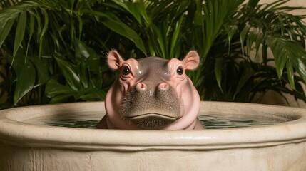 hippo face while it explores a sensory enrichment tool in its care environment