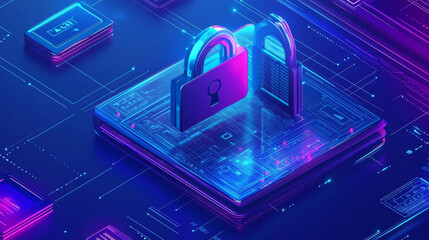 Poster - Protecting data online is crucial.Illustration shows how internet security safeguards our information in the digital world, highlighting the importance of technology and privacy.low poly wireframe.