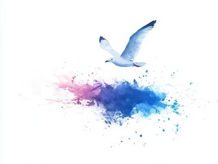 Wall Mural - Watercolor Seagull with Abstract Background.