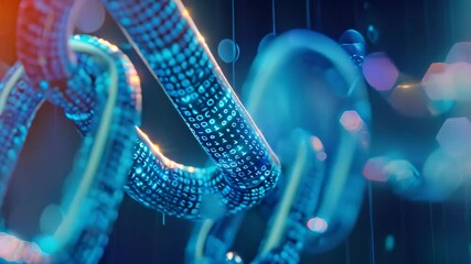 Poster - a 3d rendering of a blockchain, showcasing the challenges faced by this technology as it grows, show