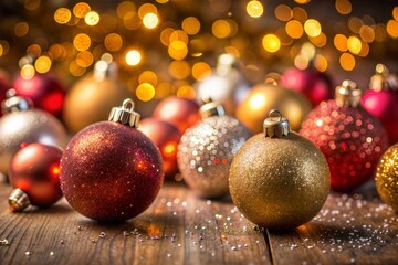 Canvas Print - christmas ornaments with glitter and lights for warm christmas eve celebration
