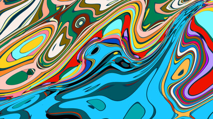 Wall Mural - Abstract colorful fluid wave psychedelic liquid background for summer music 2025