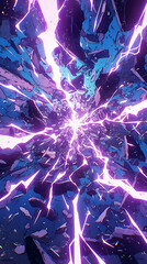 Poster - Purple lightning cartoon, thunder and storm, lightning strike Flash effect background
